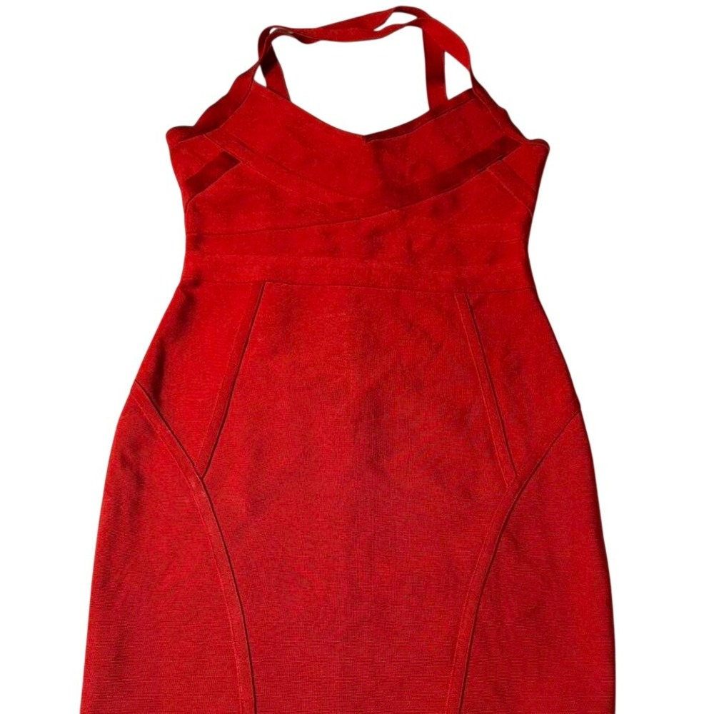Red Bodycon Dress Strappy Back Zipper Fitted Mini Size M